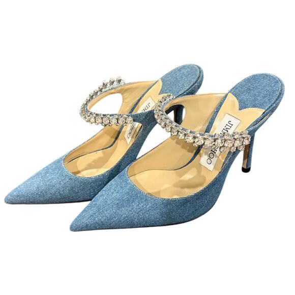 Jimmy Choo Bing Denim Embellished Pump Heels Gala Party Guest Formal Statement 5 - Picture 2 of 13